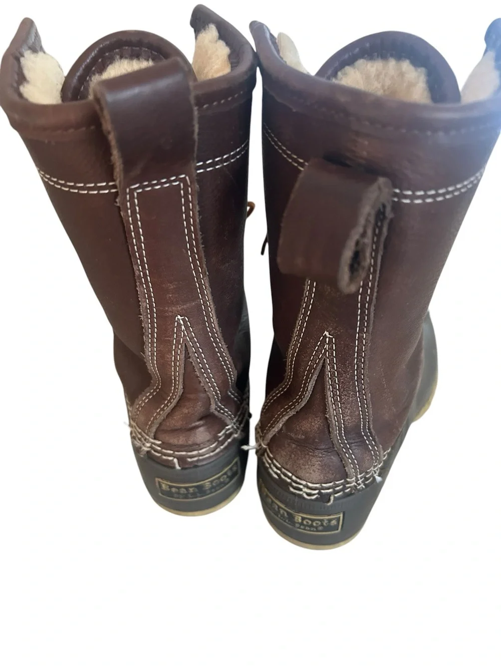 L.L. Bean Brown Leather & Rubber Winter Duck Boots with Shearling Lining size 7